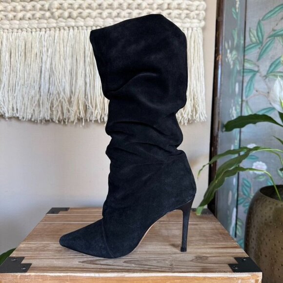 IRO The Stevie Gathered Slouch Black Suede Leather Heeled Boho Boots Size 38 / 7 - Picture 7 of 13
